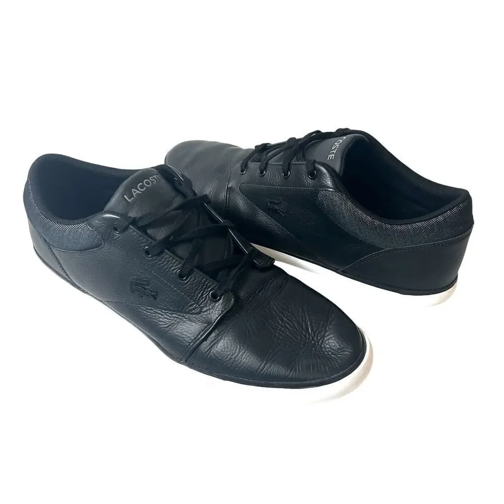 Lacoste Men's Size 13 Black Leather Sneaker Low Top Lace Up Comfort Casual Shoes
